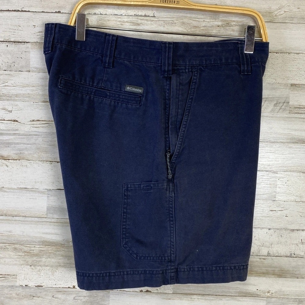 Columbia Shorts Men 36W 8 In Navy Blue Canvas Utility Pockets Outdoors Rugged